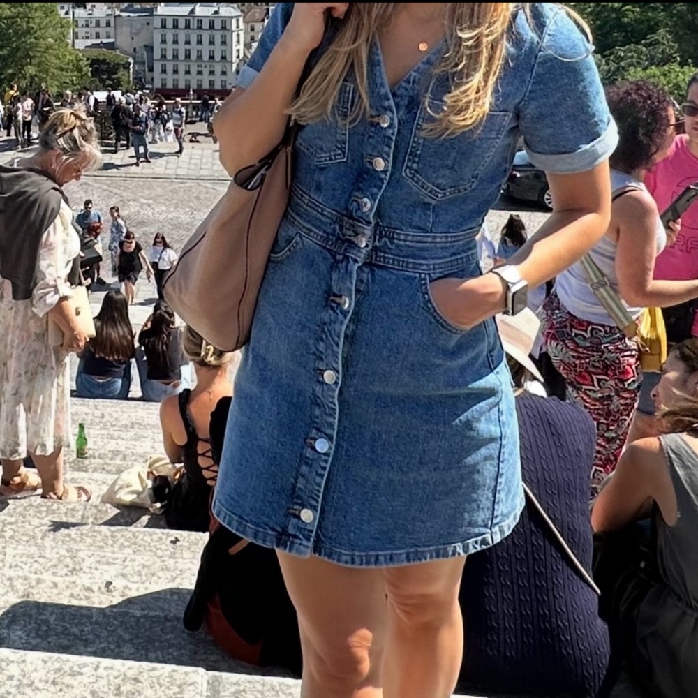 PERFECT CONDITION! Worn only once! ZARA Mini Denim Short Sleev Dress Mid-blue XS